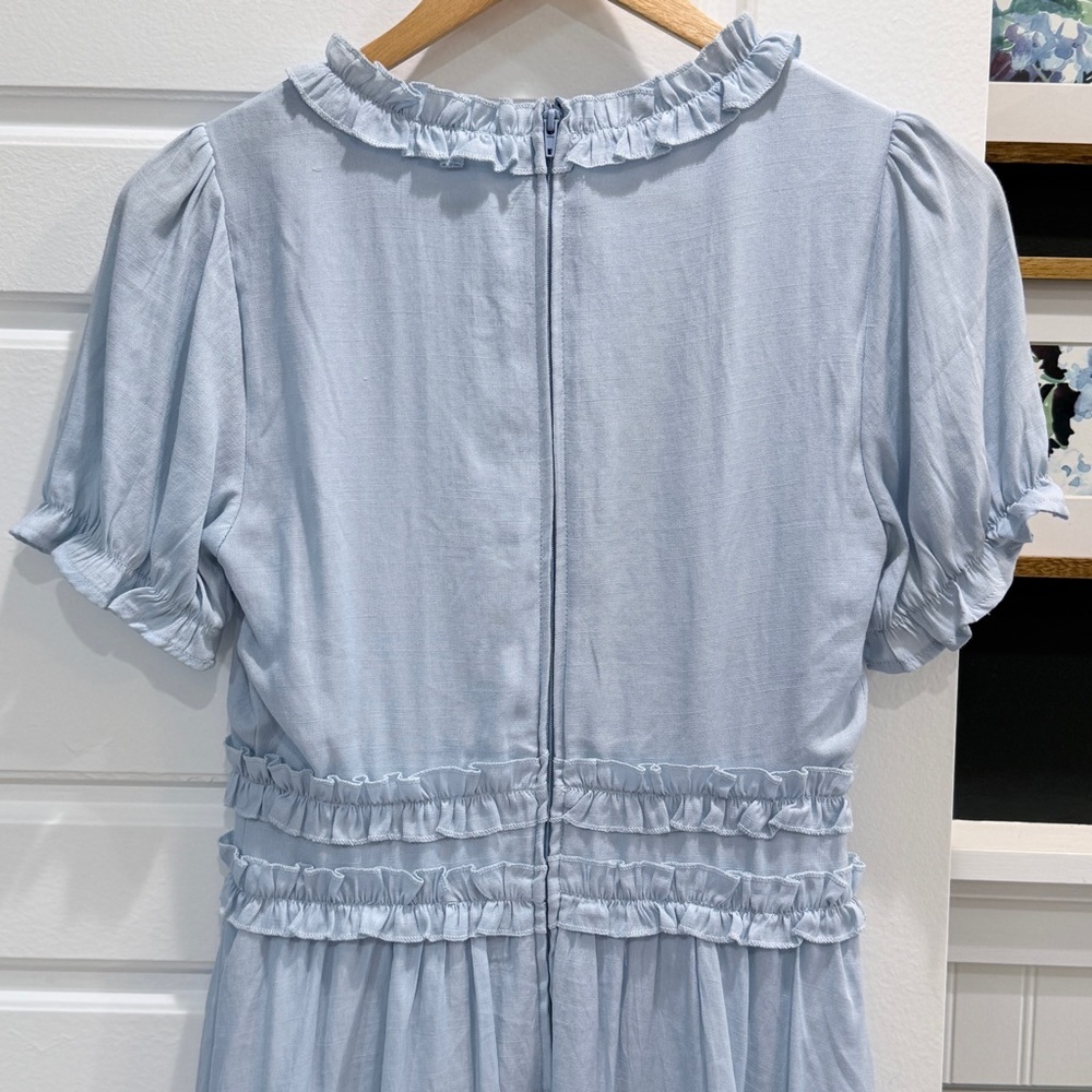 Pale Blue Ruffle V-Neck Mini Dress - Picture 5 of 9